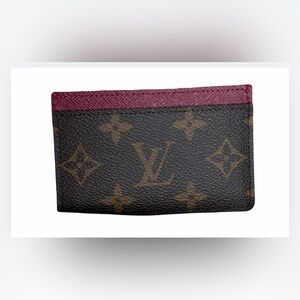 Louis Vuitton Logo Monogram Burgundy Card Holder Wallet RFID CHIPPED w/ Box